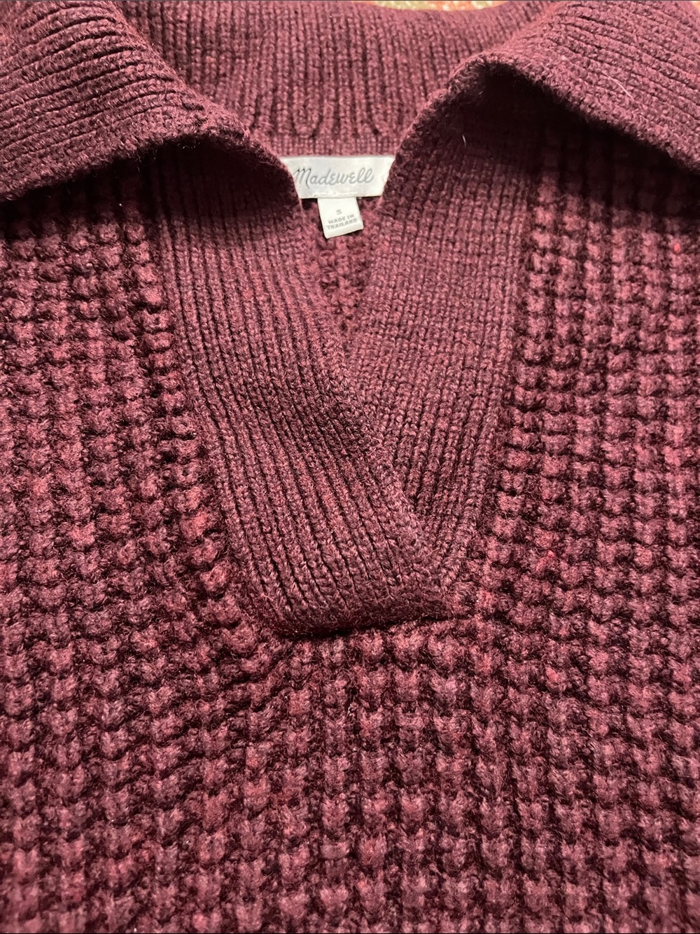 Madewell Waffle Knit Henley Sweater Heather Currant Cotton Size S - Picture 5 of 8